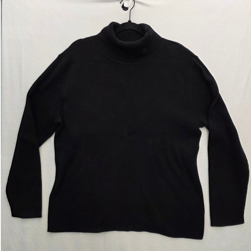 Lauren Ralph Lauren Turtleneck Sweater 3X Black Cotton Ribbed Knit Preppy LRL